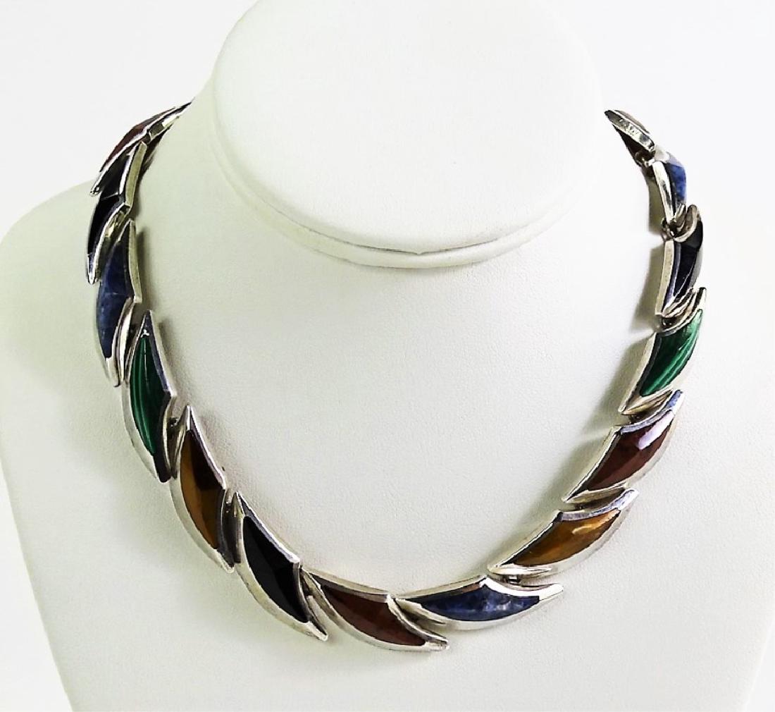 FABULOUS HEAVY STERLING PRECIOUS STONE NECKLACE (1 of 5)