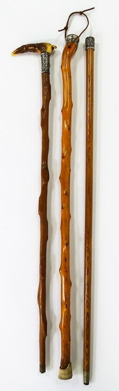 LOT OF 3 VTG STERLING SILVER CAPPED WALKING STICKS (1 of 3)
