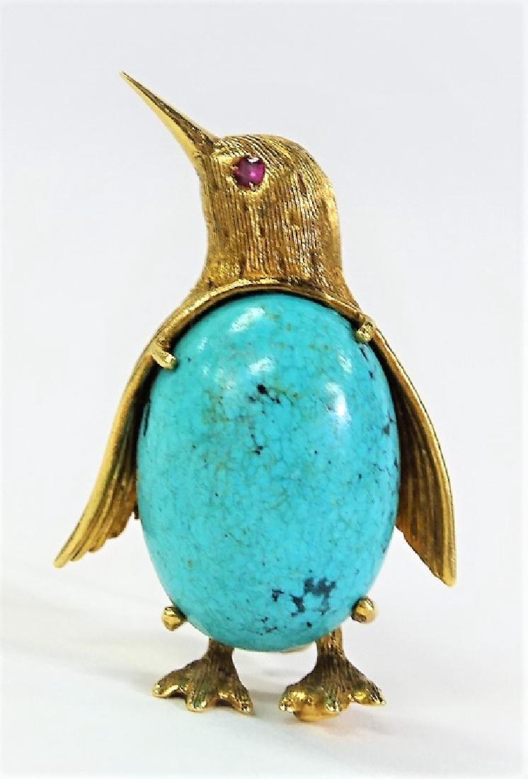 VTG CARTIER 18KT YG TURQUOISE PENGUIN PIN (1 of 6)