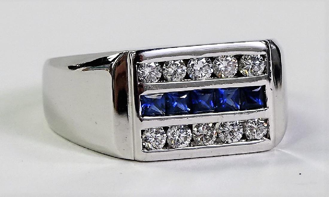 GENTS 18KT W GOLD 2CT SAPPHIRE & DIAMOND RING (1 of 5)