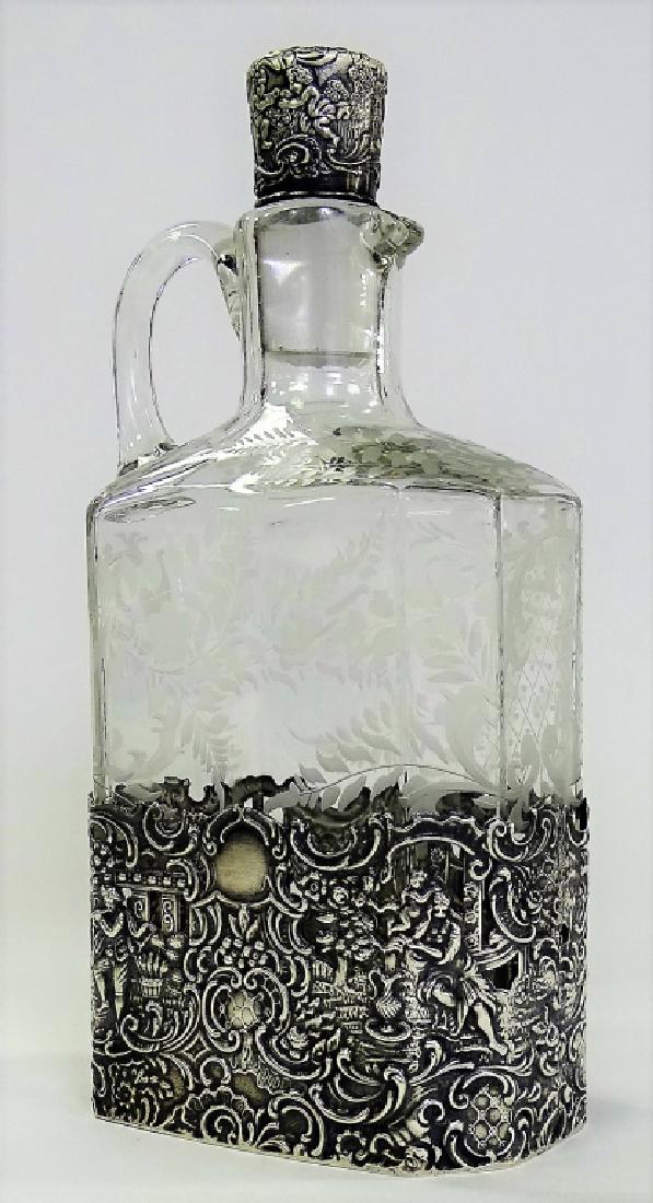 ANTIQUE ETCHED CRYSTAL & STERLING OVERLAY DECANTER (1 of 5)