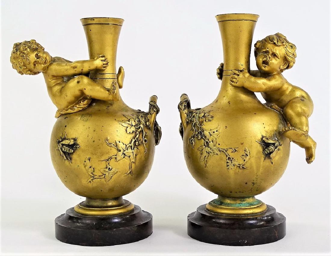 PR 19TH C. AUGUSTE MOREAU GILT BRONZE BUD VASES (1 of 5)