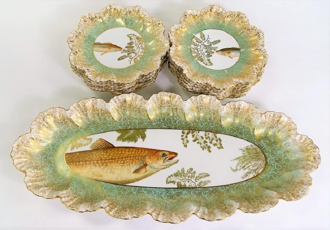 13PC LIMOGES H/P PORCELAIN DINNERWARE FISH SET (1 of 9)