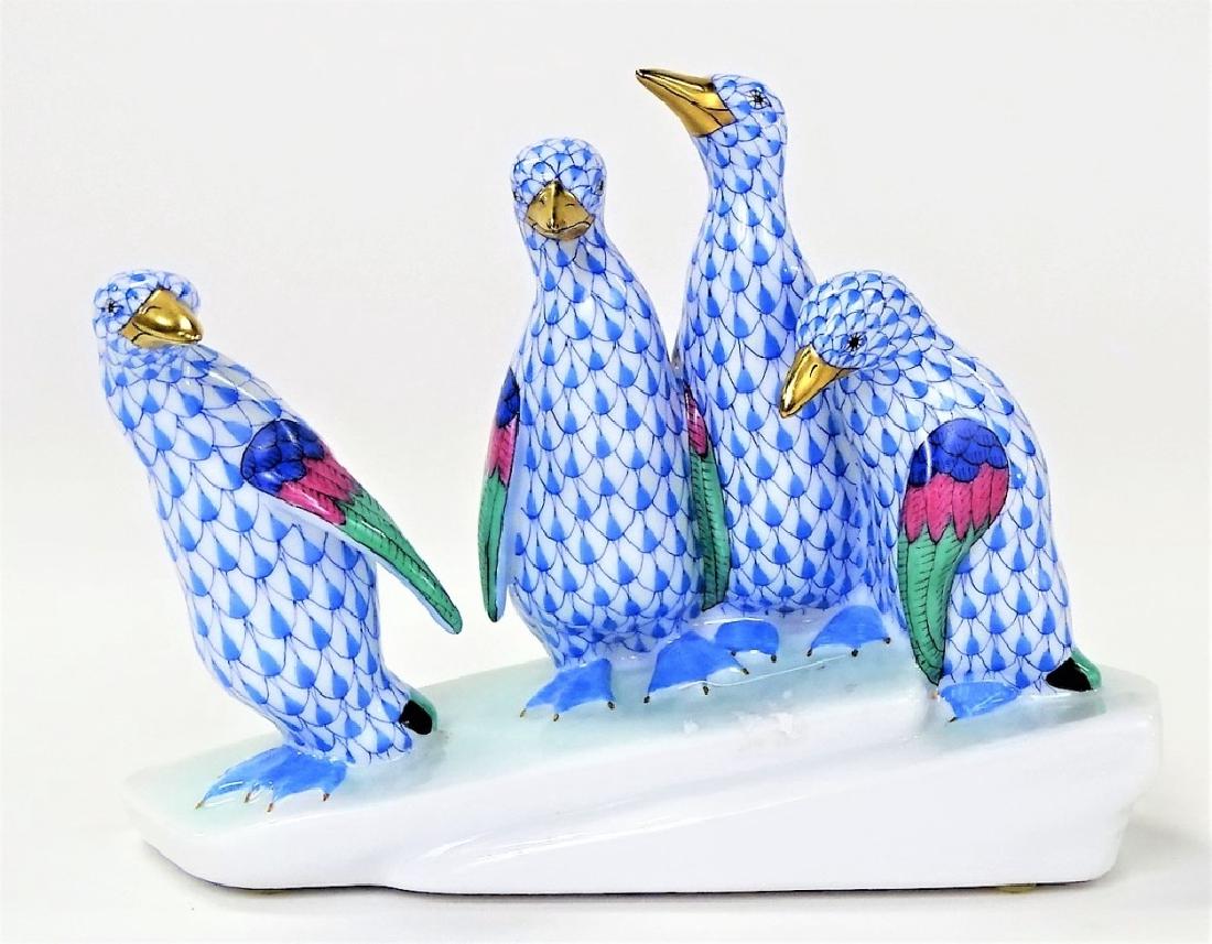 HEREND H/P BLUE FISHNET PORCELAIN PENGUIN GROUP (1 of 3)