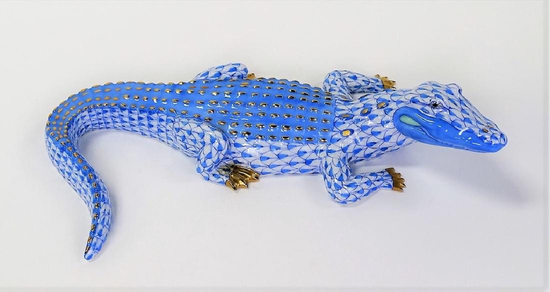 HEREND H/P BLUE FISHNET PORC. ALLIGATOR FIGURINE (1 of 4)
