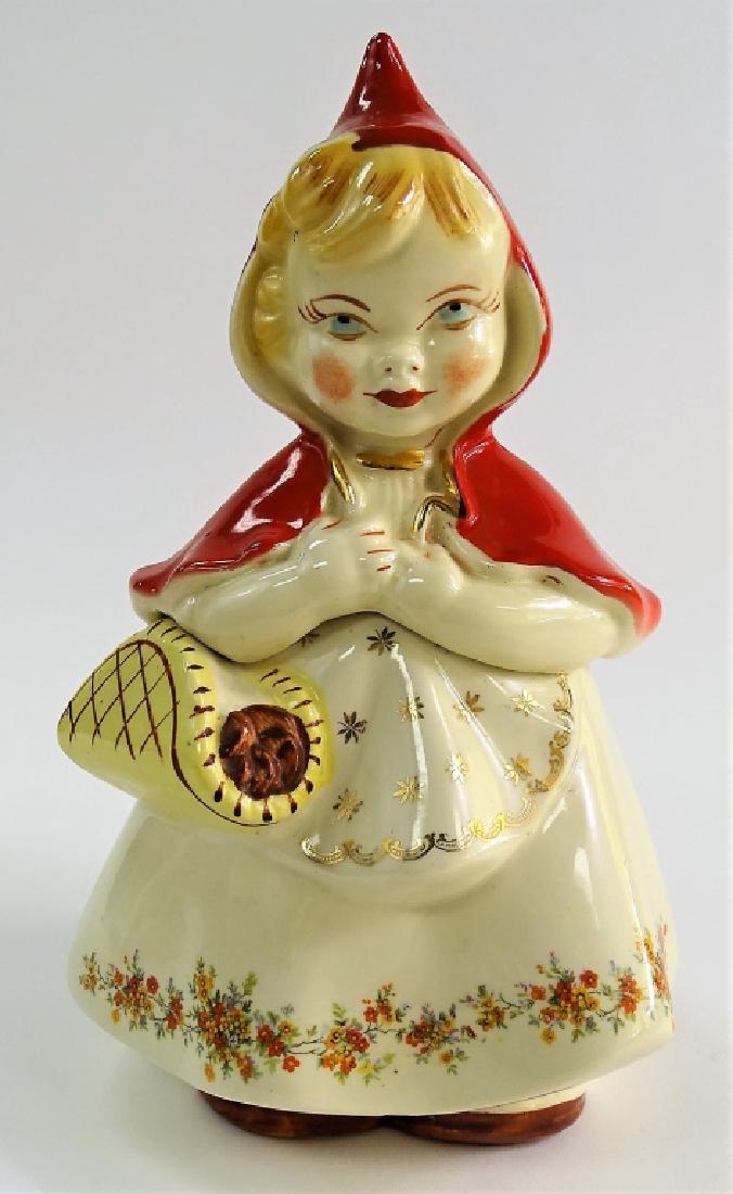 VTG HULL WARE LITTLE RED RIDING HOOD COOKIE JAR: Original 1940's, #967 measures about 13" tall, in excellent condition for age. we will not ship can refer local shippers