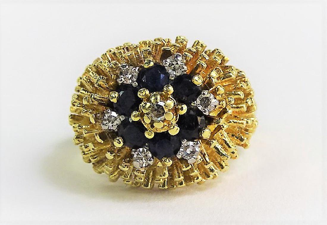 18KT Y GOLD 1.02 CT SAPPHIRE AND DIAMOND RING: Size 7. Dome style. Total weight: 11 grams. Shipping to be $15 plus insurance.