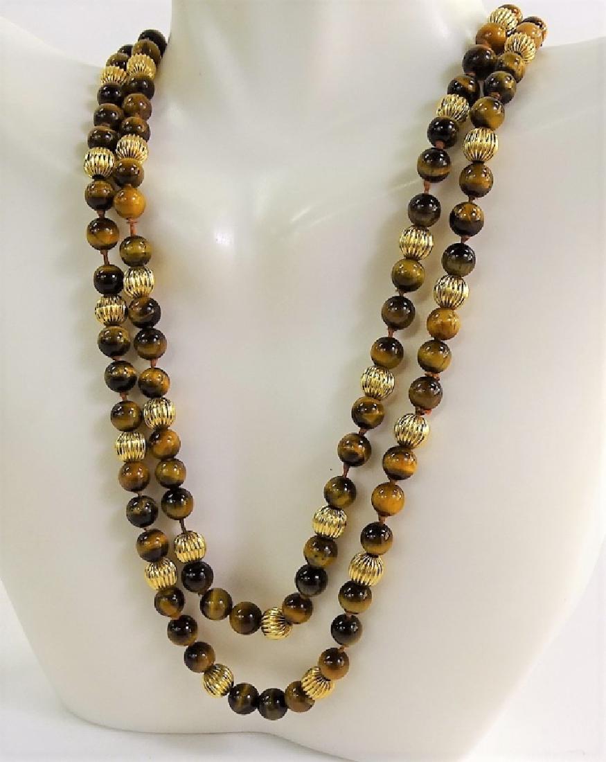 CHINESE 14KT GOLD & TIGER EYE BEADED NECKLACE (1 of 3)