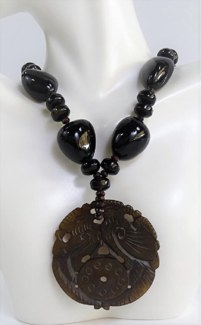 CHINESE ONYX CARVED LARGE BEADED NECKLACE (1 of 4)