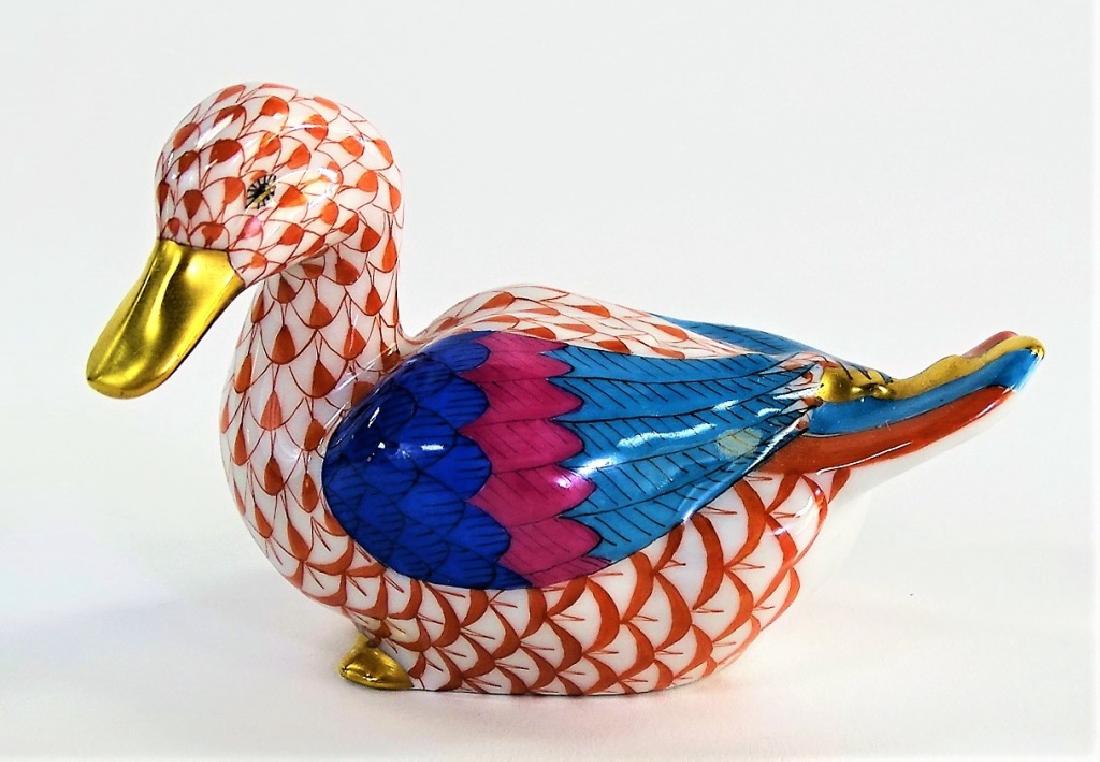 HEREND H/P RUST FISHNET PORCELAIN DUCK FIGURINE (1 of 4)