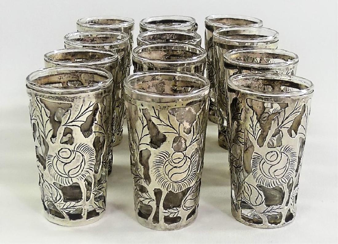 SET OF 12 TAXCO STERLING OVERLAY SHOT GLASSES (1 of 3)