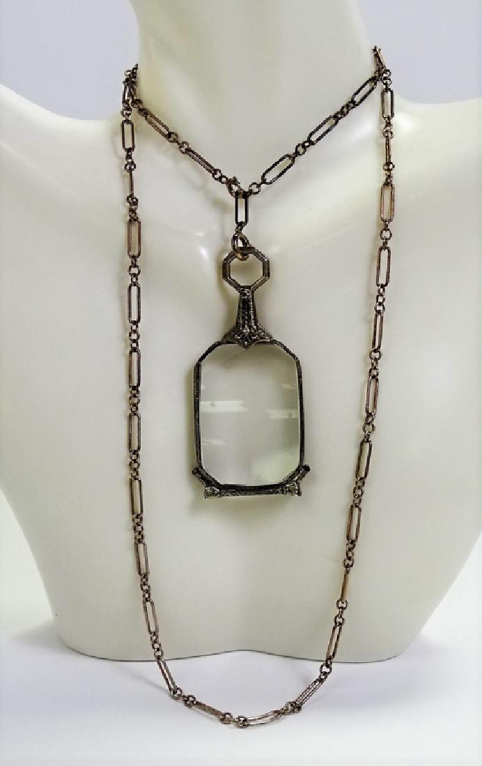 VICTORIAN STERLING SILVER LORGNETTE & CHAIN (1 of 3)