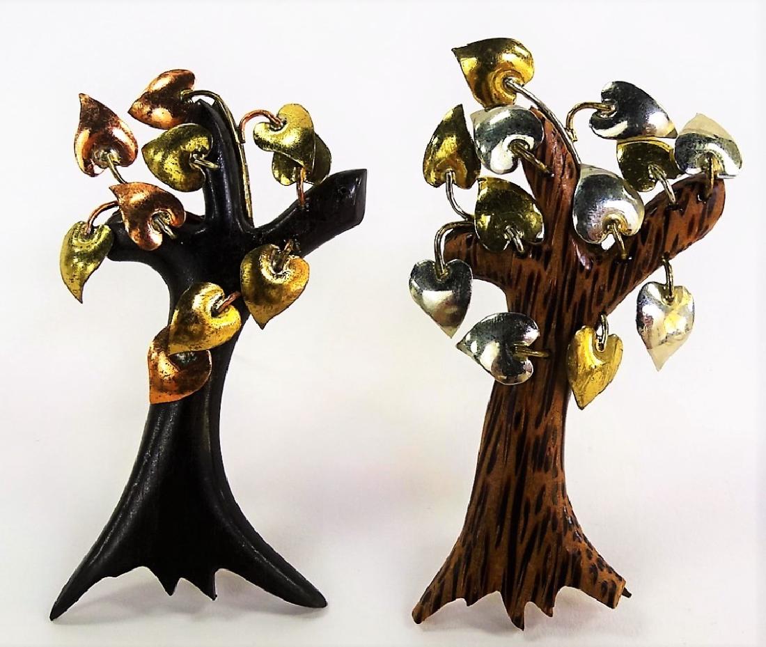 PAIR FABRICE FRENCH TREE COSTUME MIXED METAL PINS (1 of 2)