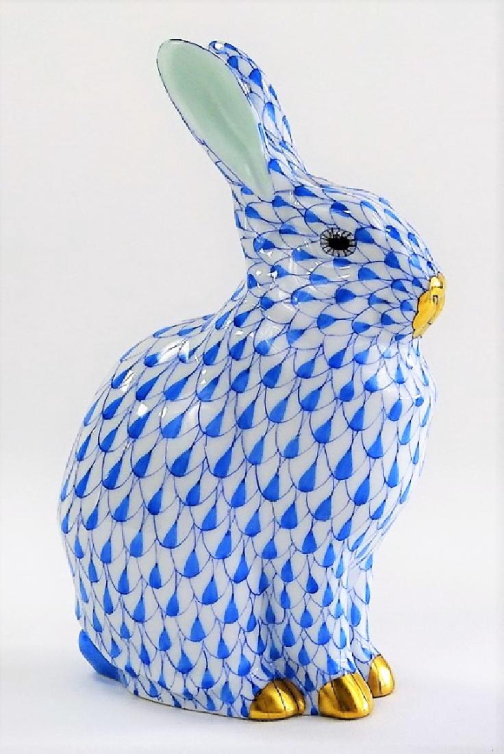HEREND H/P BLUE FISHNET PORCELAIN RABBIT FIGURINE (1 of 3)