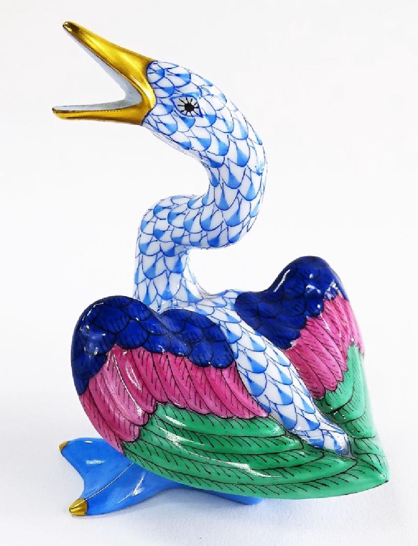HEREND H/P BLUE FISHNET PORCELAIN GOOSE FIGURINE (1 of 3)