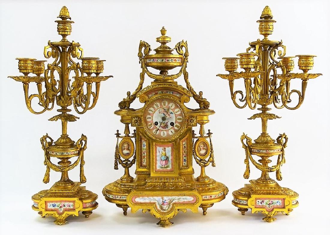 LE ROY & FILS BRONZE & PORCELAIN GARNITURE SET (1 of 8)