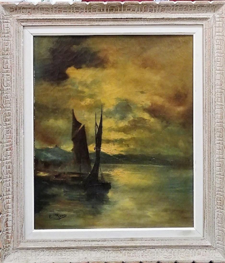 19TH C. OIL ON CANVAS PAINTING OF SHORE SCENE (1 of 4)