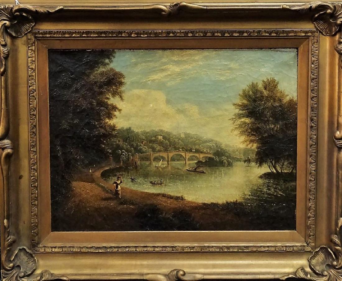 EUROPEAN OIL ON CANVAS OF LANDSCAPE WITH BRIDGE (1 of 4)