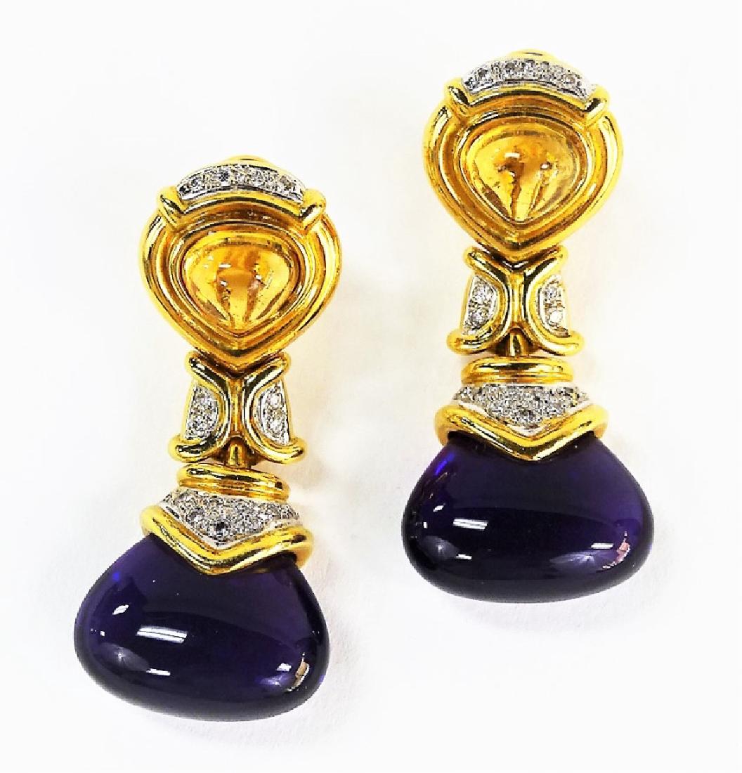 ESTATE 18KT YG DIAMOND AMETHYST & CITRINE EARRINGS (1 of 4)
