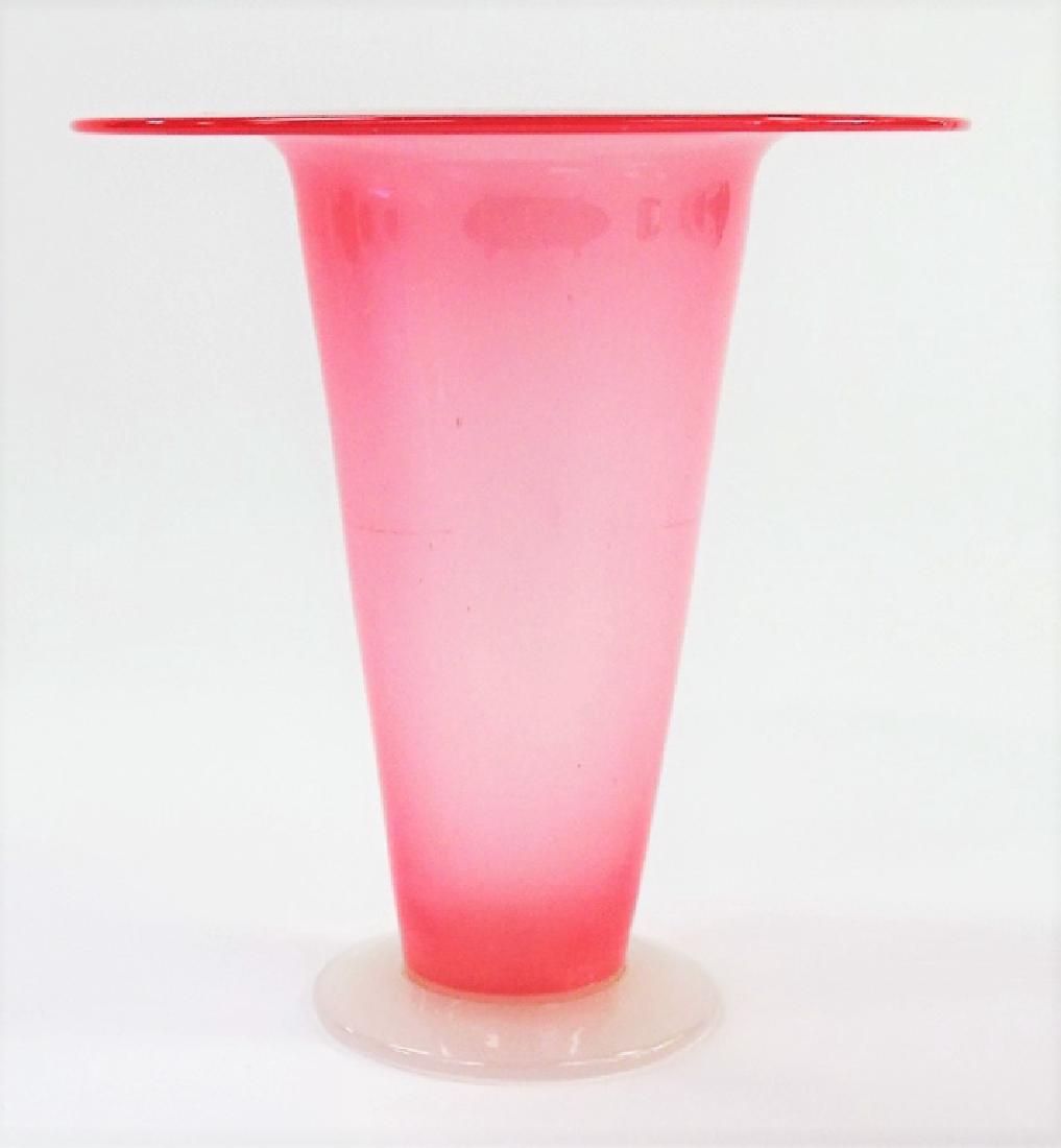 STEUBEN ROSALINE ART GLASS FOOTED VASE (1 of 3)
