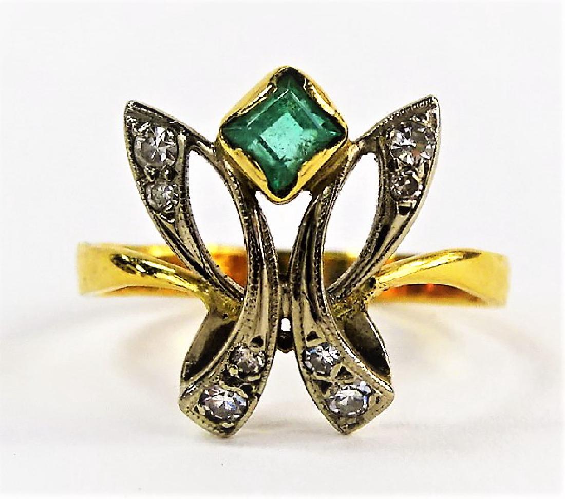ESTATE 14KT YELLOW GOLD EMERALD & DIAMOND RING (1 of 3)