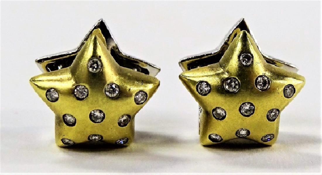 TWO TONE 14KT W&Y GOLD .88CT DIAMOND STAR EARRINGS (1 of 4)