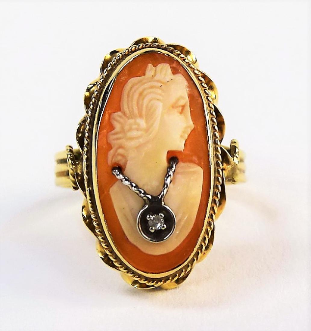 ESTATE 14KT YELLOW GOLD & DIAMOND CAMEO RING (1 of 3)