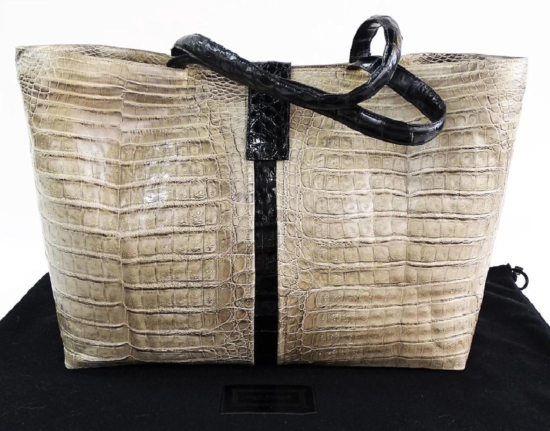NANCY GONZALEZ GREY & BLACK CROCODILE TOTE BAG (1 of 5)