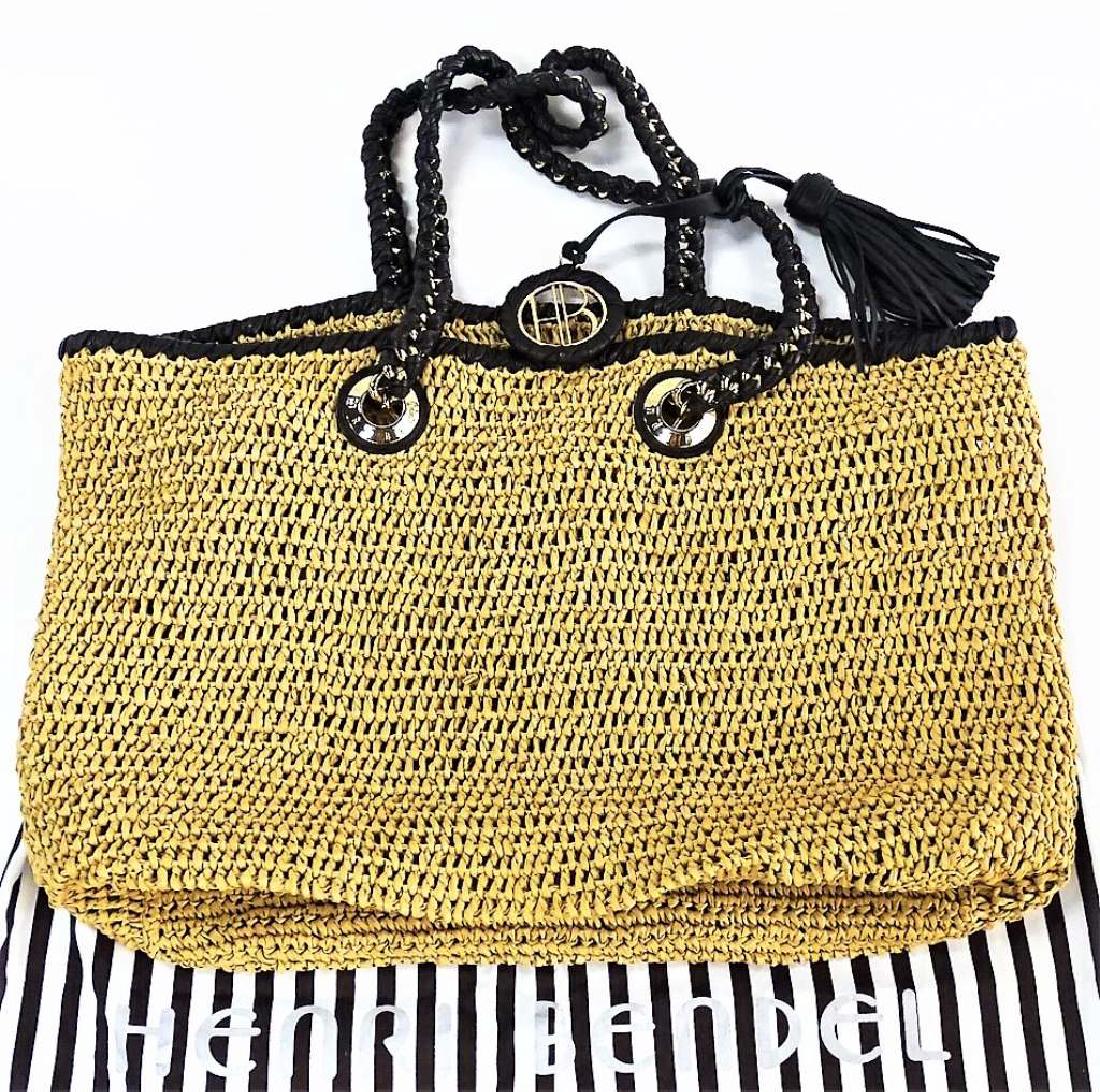 HENRI BENDEL LEATHER & WOVEN STRAW BEACH BAG (1 of 3)