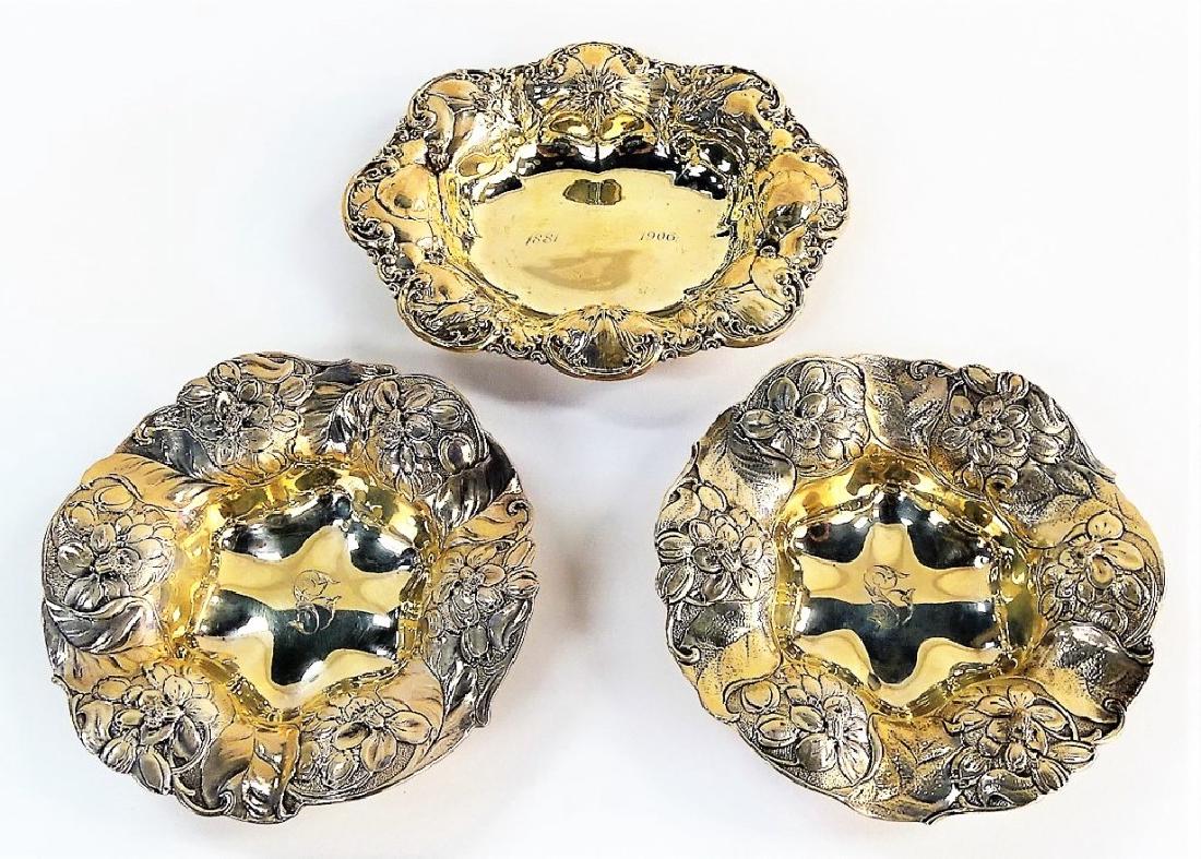 3 STERLING SILVER ART NOUVEAU FLORAL BOWLS (1 of 3)