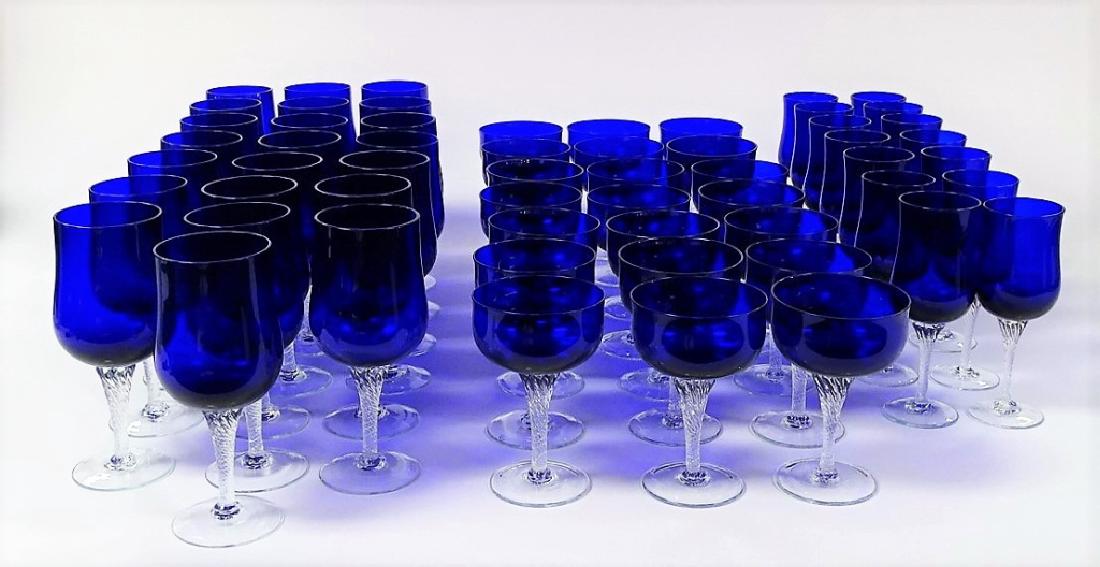 57PC SET OF VINTAGE COBALT BLUE CRYSTAL GLASSES (1 of 3)