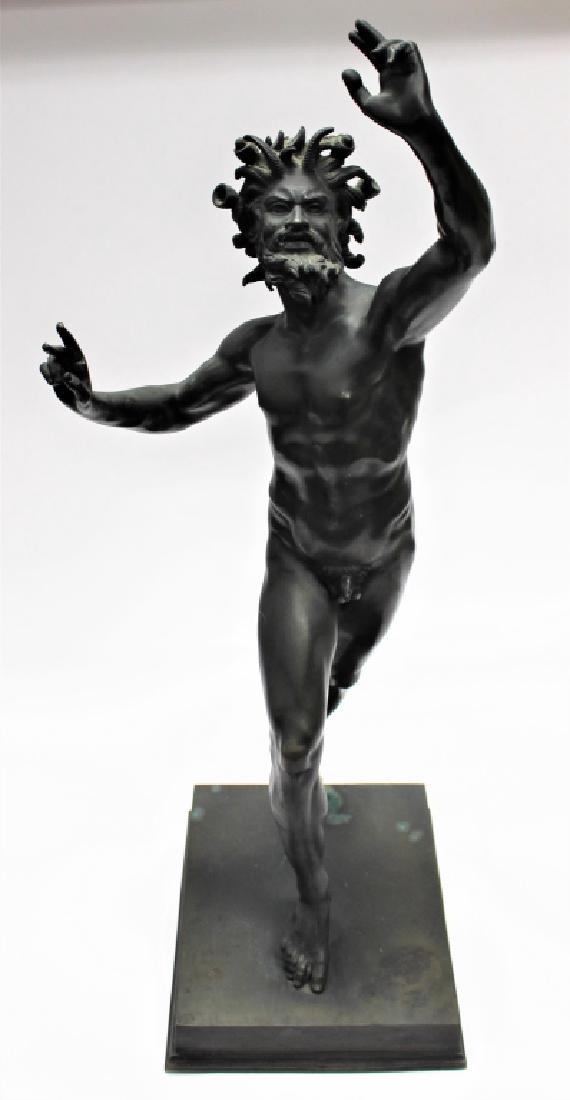 ANTIQUE PATINATED BRONZE SCULPTURE OF DANCING FAUN (1 of 5)