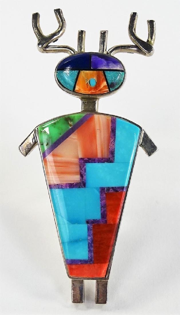 VTG BRYON YELLOWHORSE STERLING & INLAID STONE PIN (1 of 4)