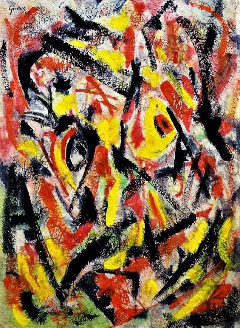 MODERNIST ABSTRACT OIL ON LINEN PAPER SIGNED (1 of 3)