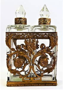 ANTIQUE FRENCH DOUBLE PERFUME BOTTLE CLUSTER