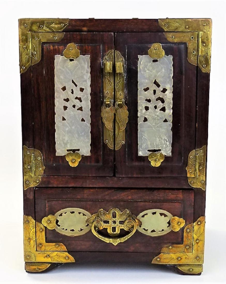 CHINESE ANTIQUE WHITE JADE & ROSEWOOD JEWELRY BOX (1 of 4)