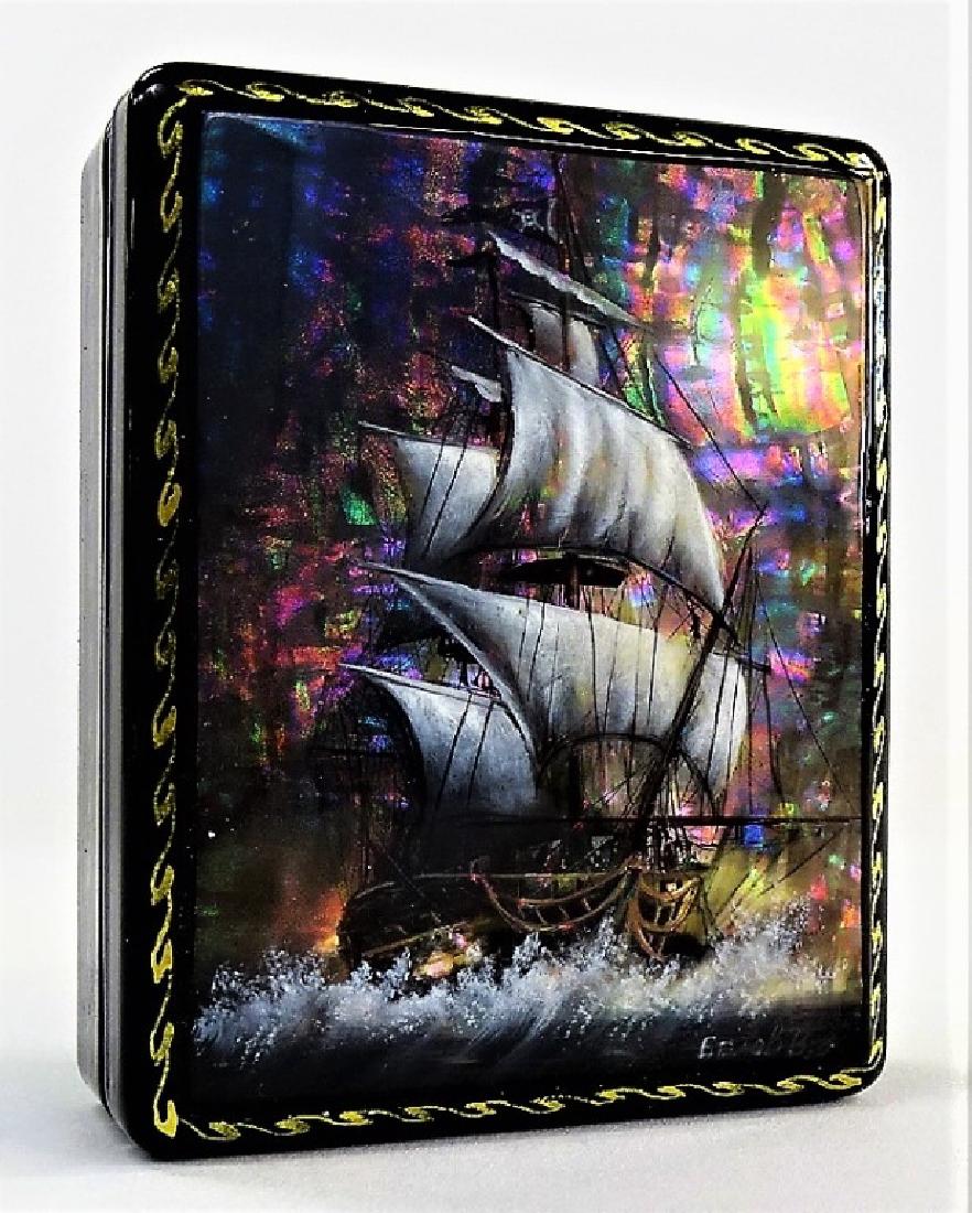 HAND PAINTED MOTHER OF PEARL RUSSIAN LACQUER BOX (1 of 5)