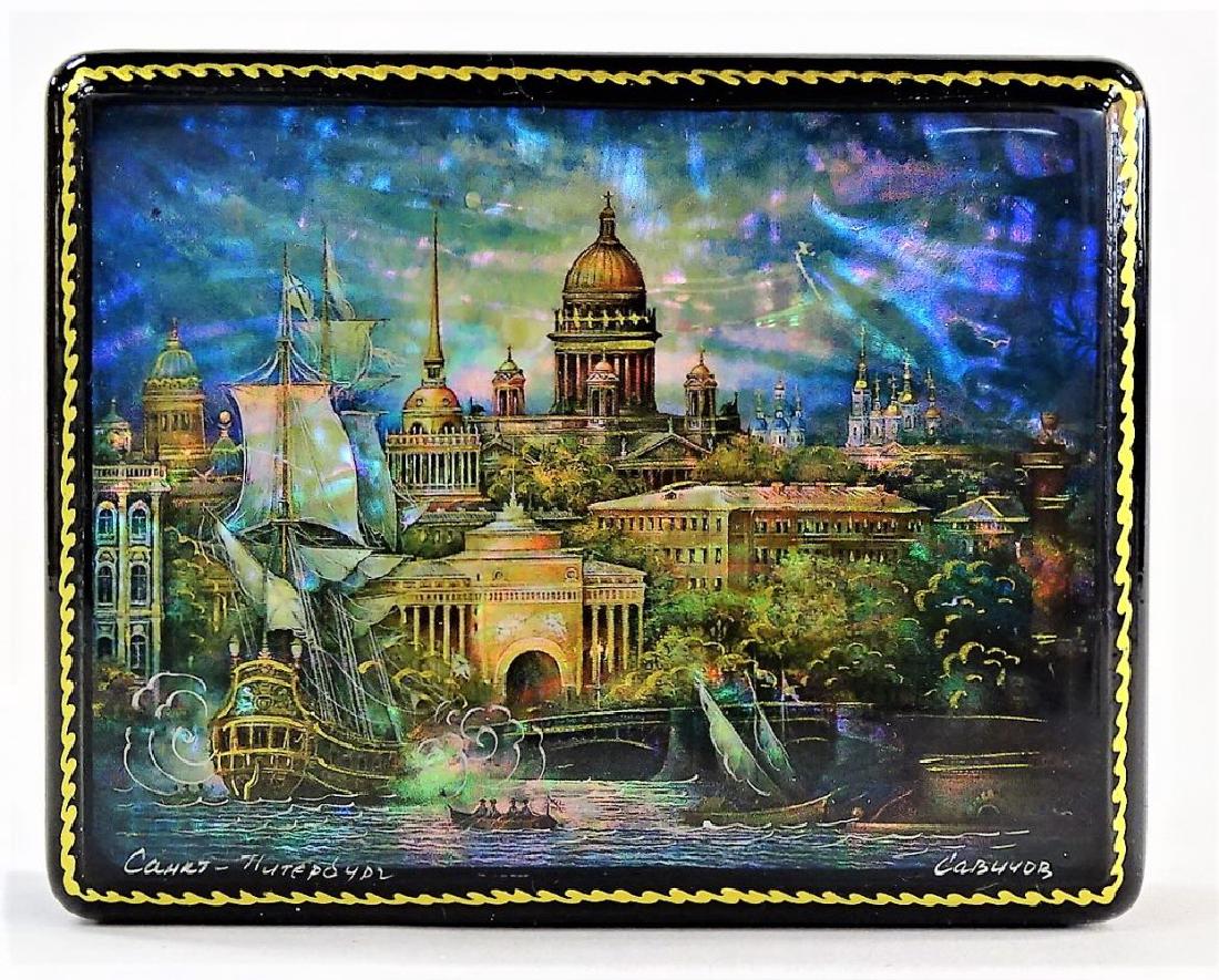 HAND PAINTED MOTHER OF PEARL RUSSIAN LACQUER BOX (1 of 5)