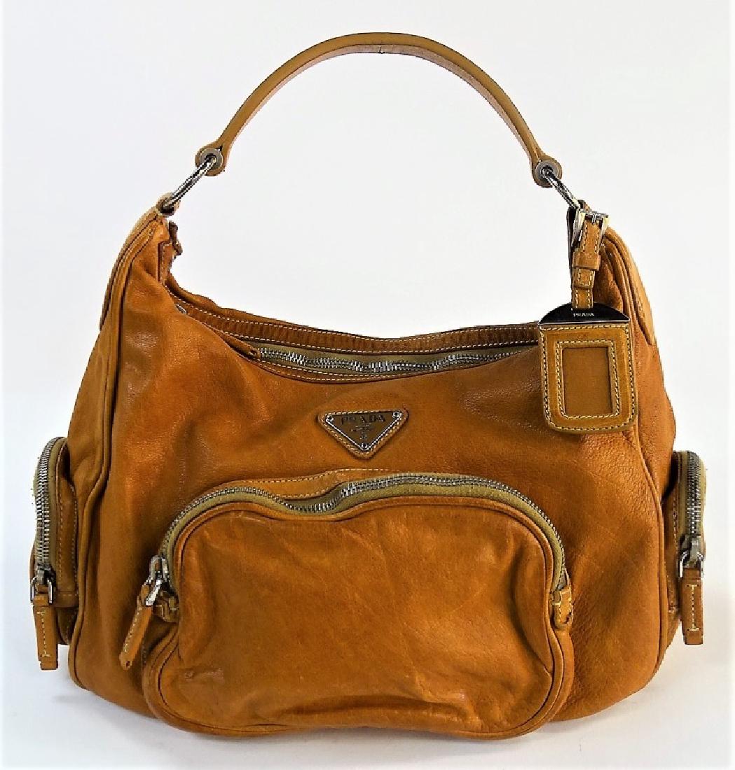 VINTAGE PRADA TAN LEATHER HANDBAG
