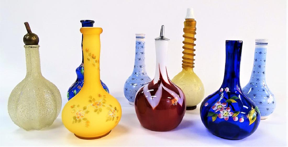 8 ANTIQUE GLASS & PORCELAIN BARBERS BOTTLES (1 of 2)