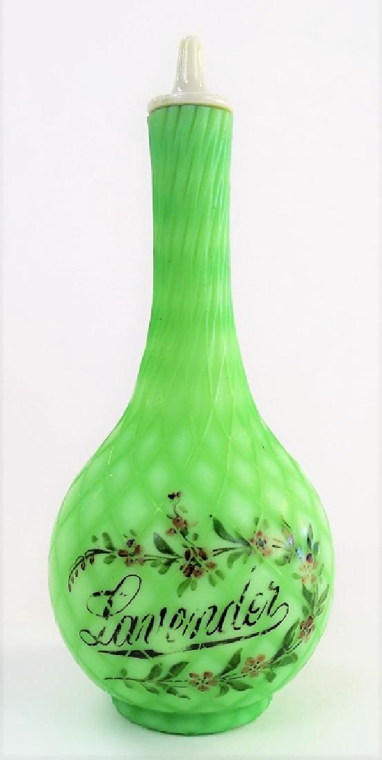 ANTIQUE GREEN SATIN GLASS BARBERS BOTTLE (1 of 3)