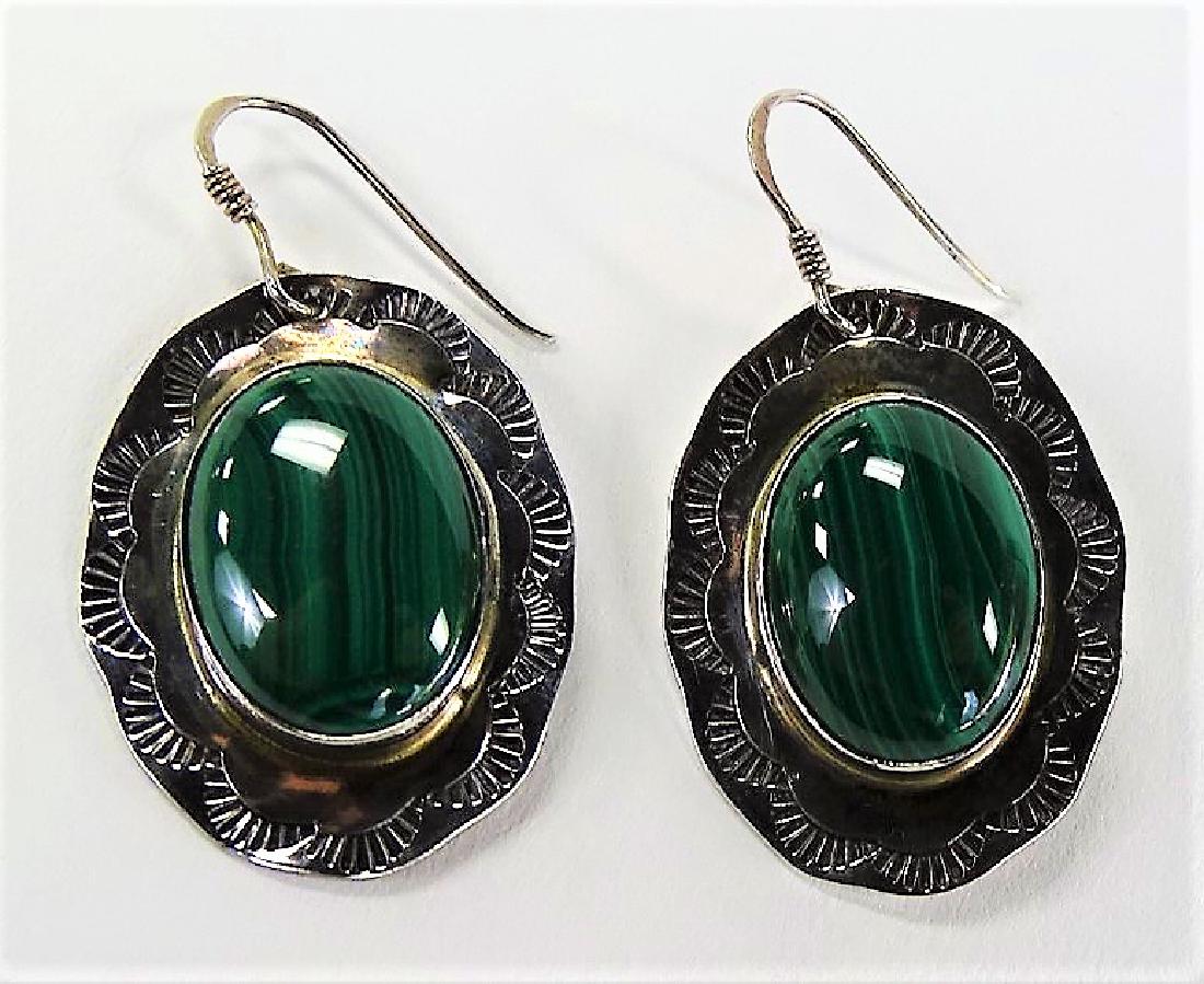 VTG NAVAJO STERLING & MALACHITE DROP EARRINGS (1 of 3)