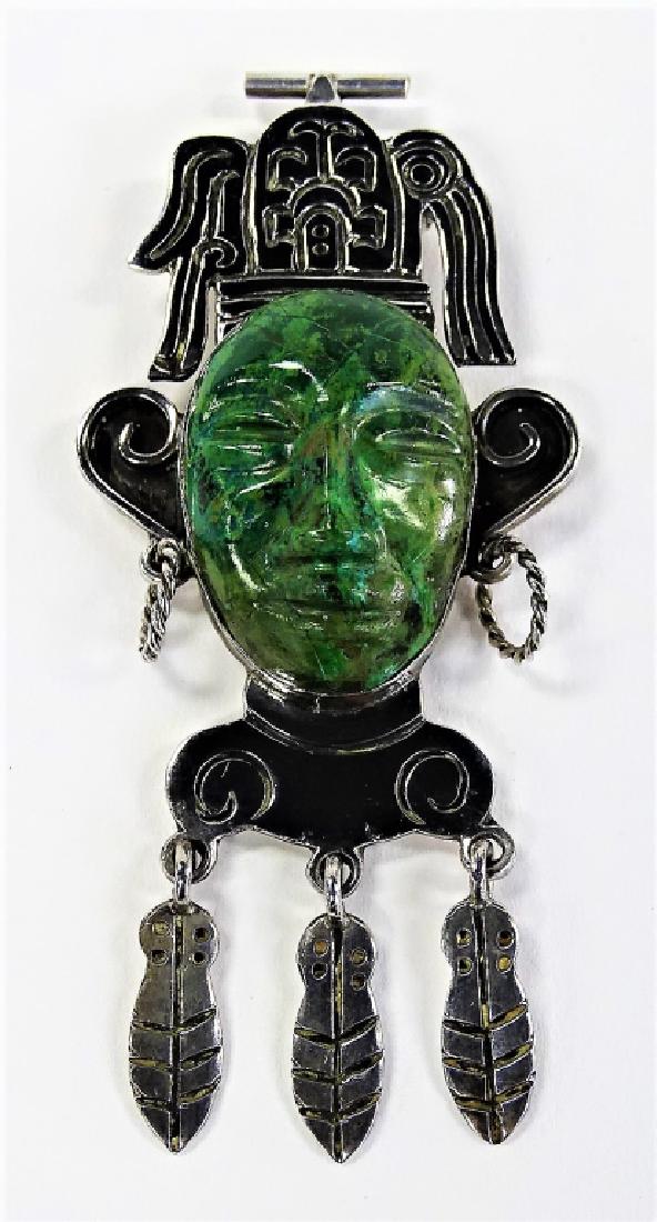 MEXICAN AZTEC STYLE STERLING & TURQUOISE PENDANT (1 of 2)