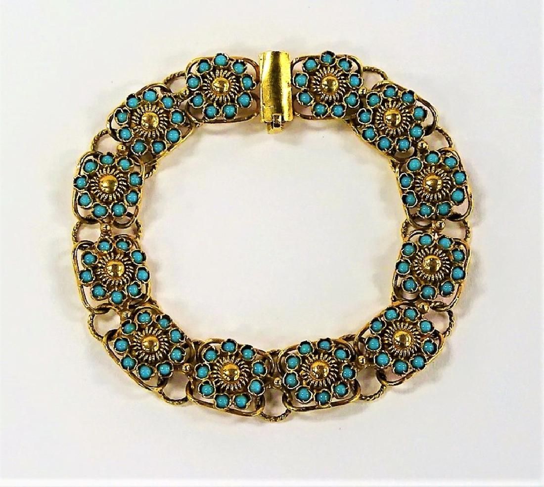 ANTIQUE 18KT YG TURQUOISE LINK BRACELET (1 of 4)