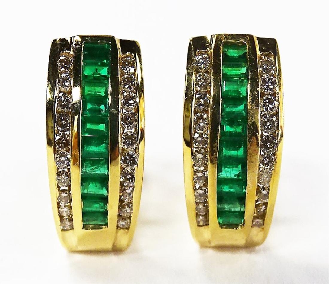 PR 14KT YG DIAMOND & EMERALD HUGGIE EARRINGS (1 of 3)