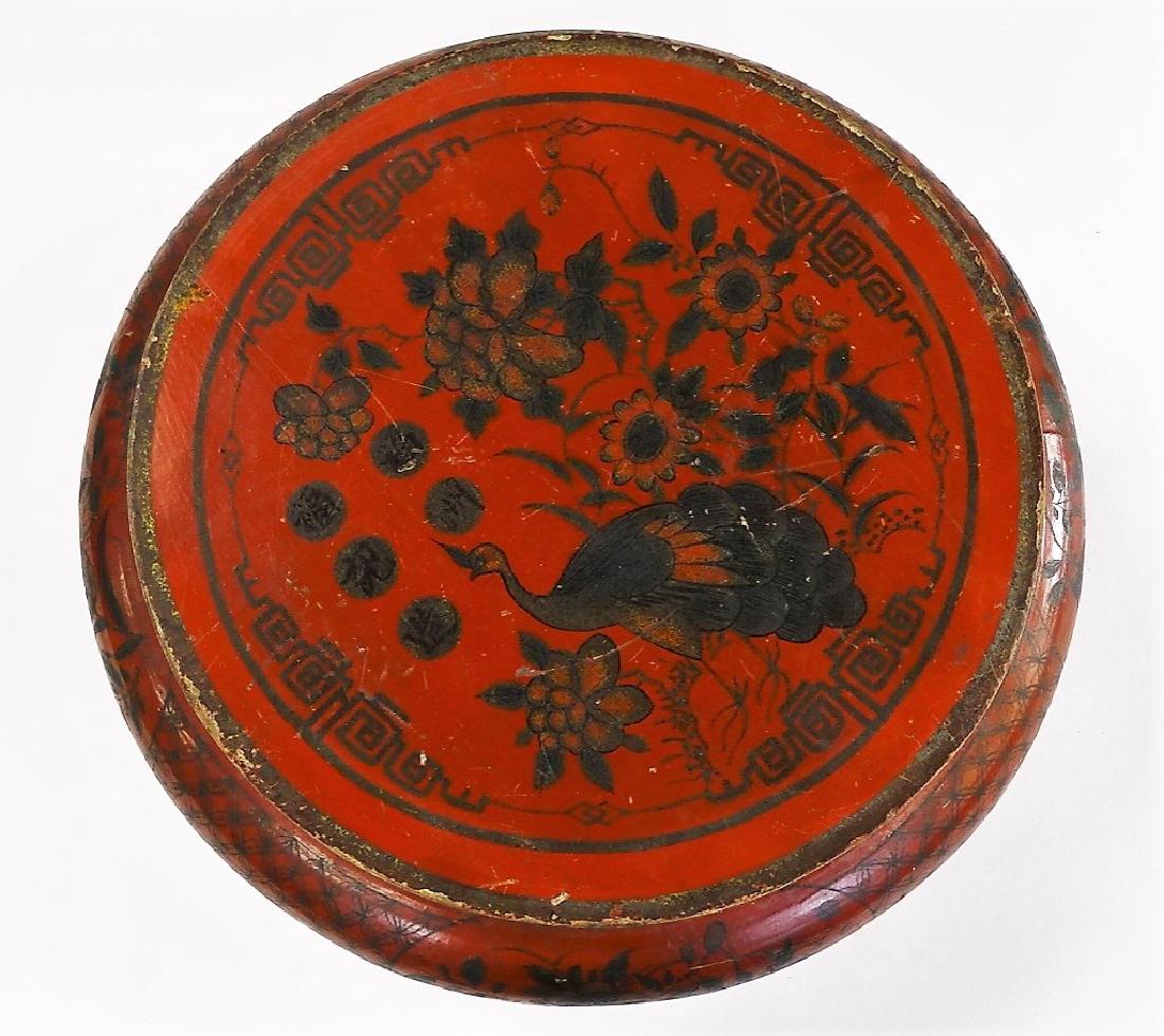 ANTIQUE CHINESE H/P ROUND RED LACQUER BOX (1 of 6)