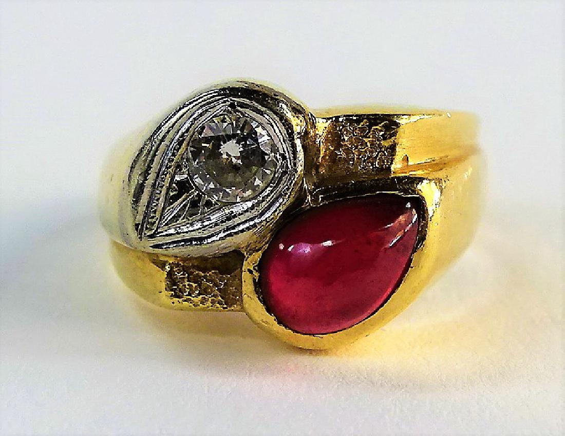 LADIES RETRO 14KT YG RUBY & DIAMOND RING (1 of 4)