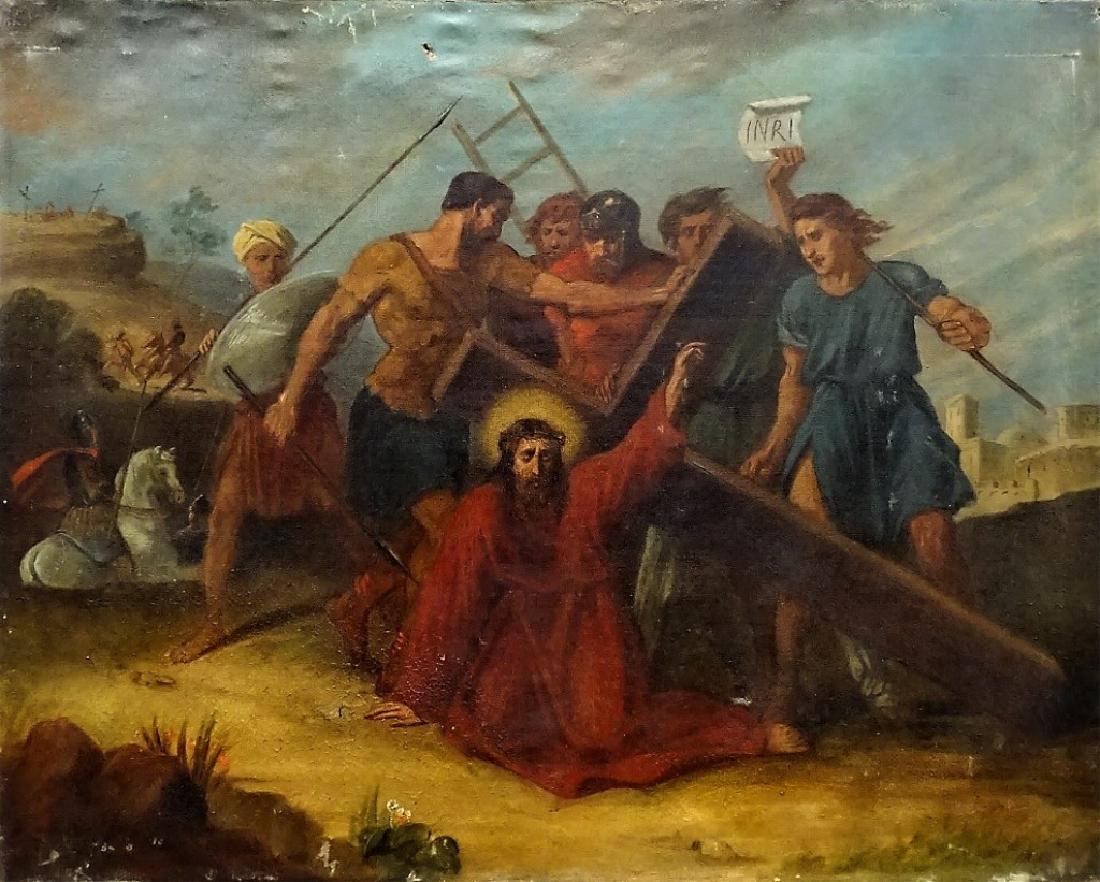 19TH C. OLD MASTER STYLE RELIGIOUS OIL ON CANVAS (1 of 5)