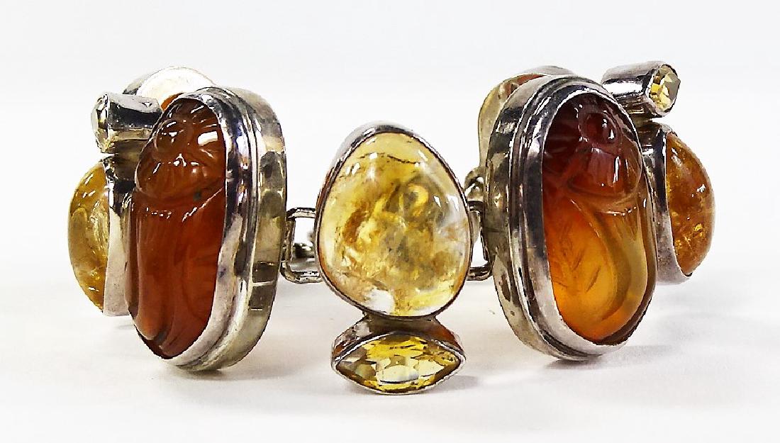 VTG .925 STERLING & NATURAL AMBER LINK BRACELET (1 of 4)