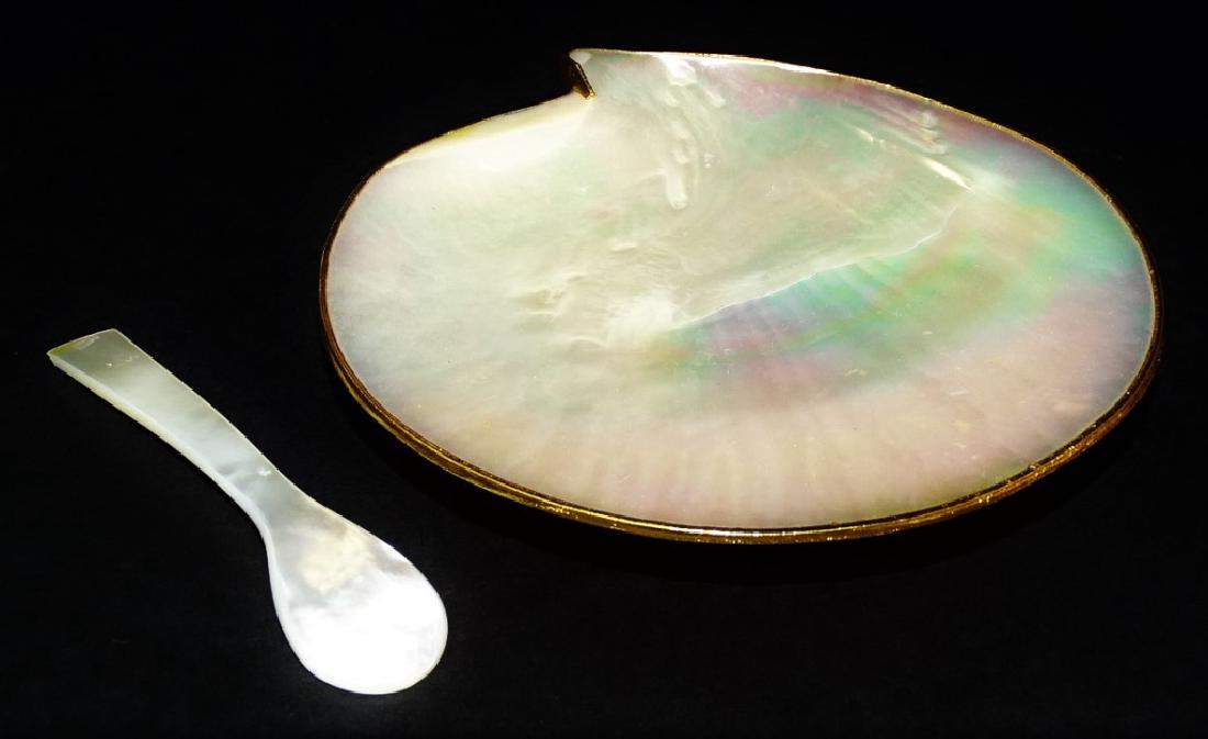 MOTHER OF PEARL FOOTED TRAY WITH SPOON (1 of 3)